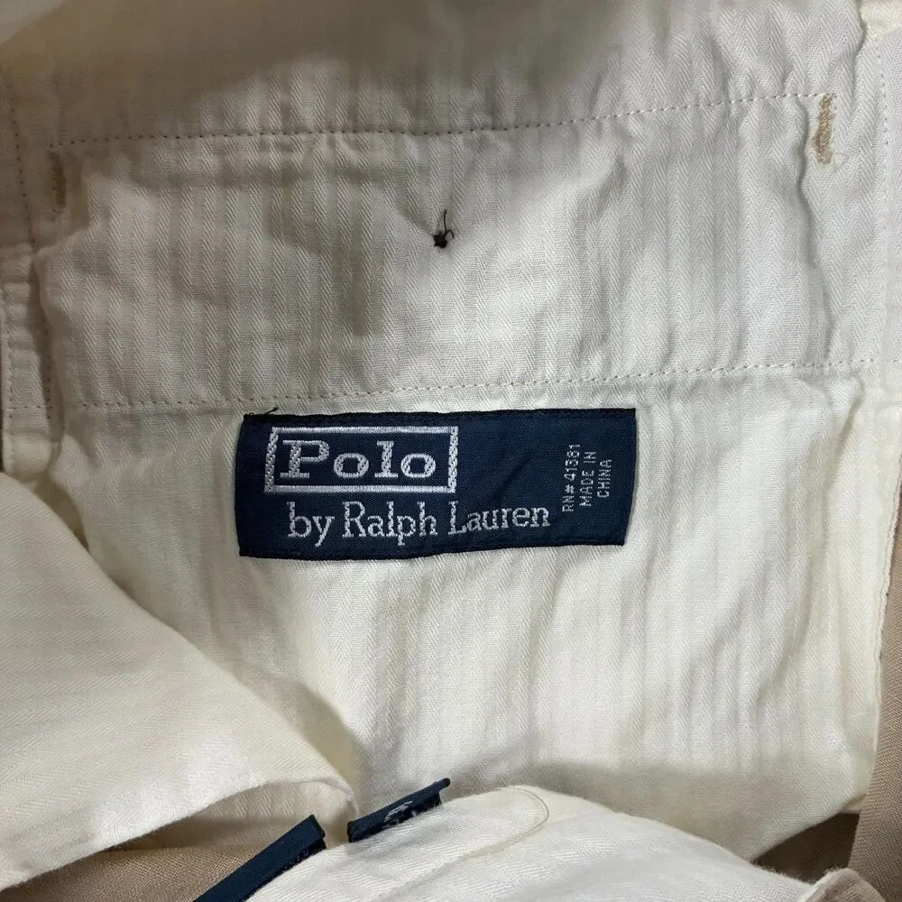 VTG Mens Polo Ralph Lauren Pants Trousers Linen Silk Khaki Tan 34x34 (34 x30)